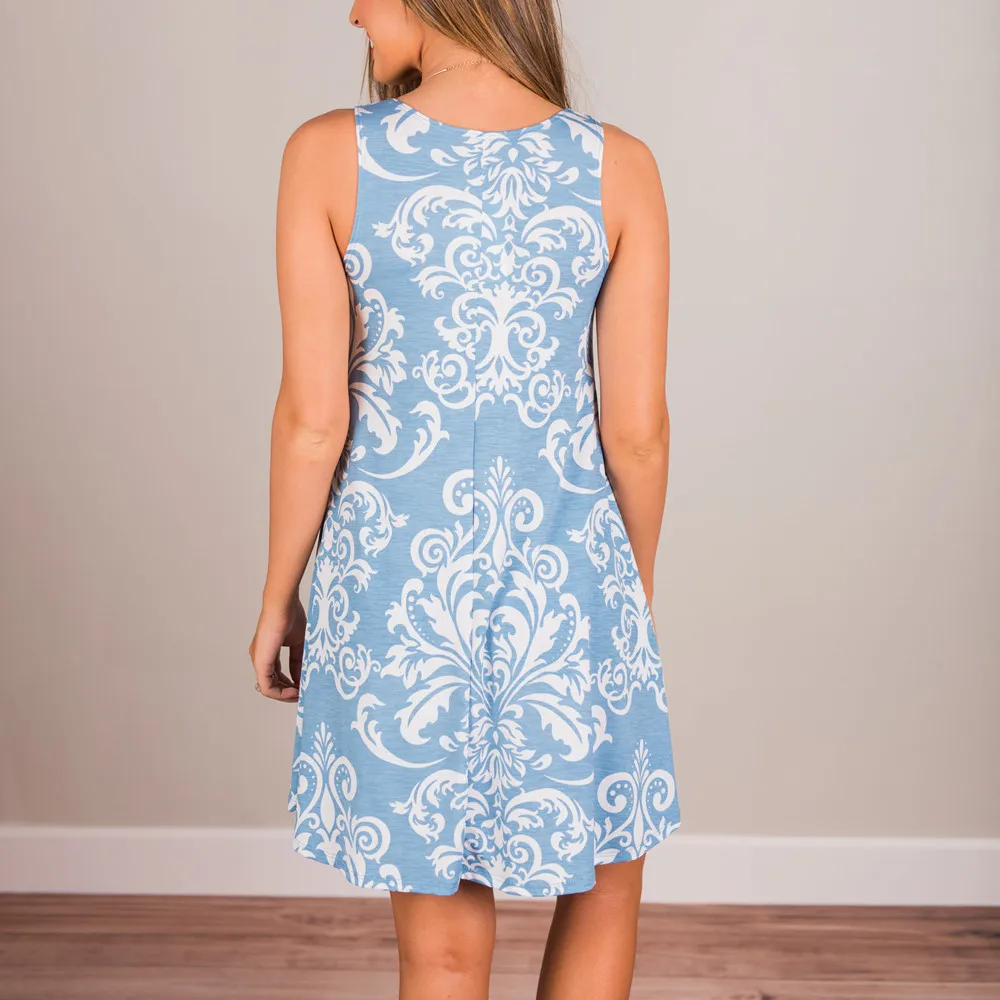 Летнее мини-платье с винтажным принтом Пляжное Платье в стиле бохо праздничное