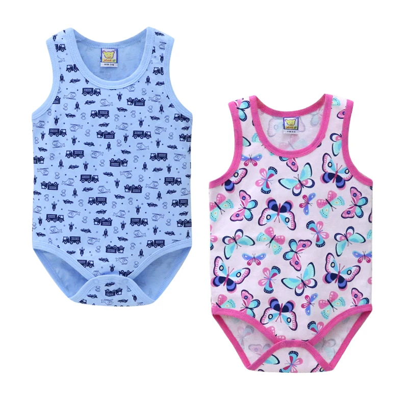 Боди из чистого хлопка для мальчиков и девочек 2 шт./лот летняя одежда без рукавов