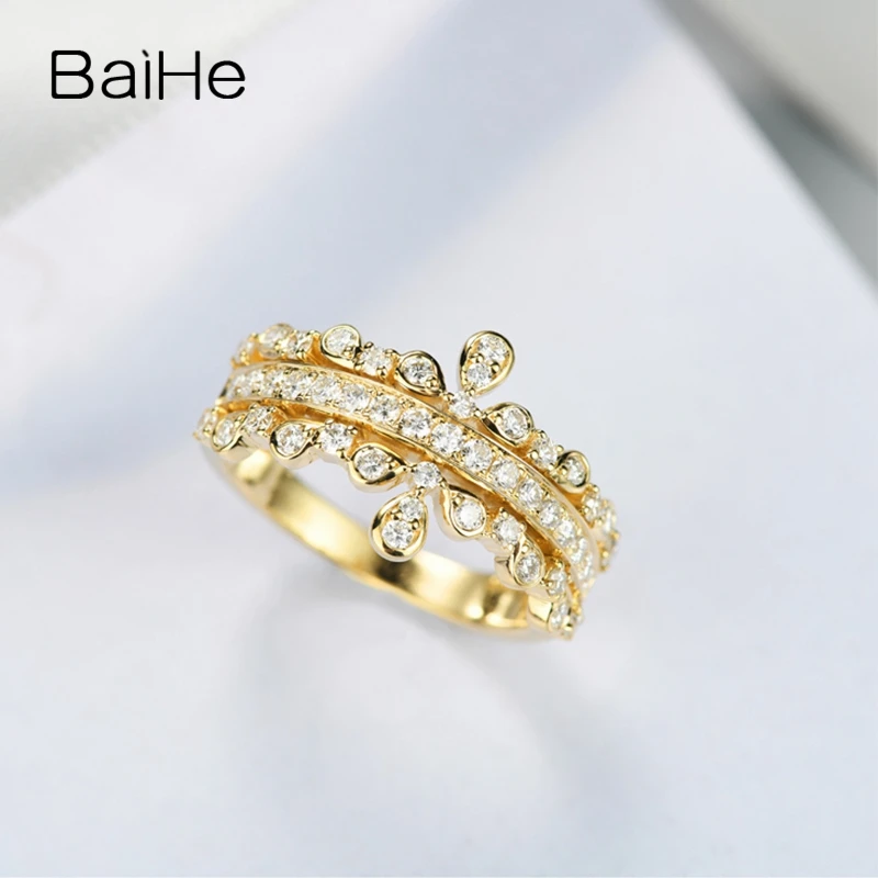 BAIHE однотонное 14K желтое золото 0.64ct H/SI круглые натуральные бриллианты Женские