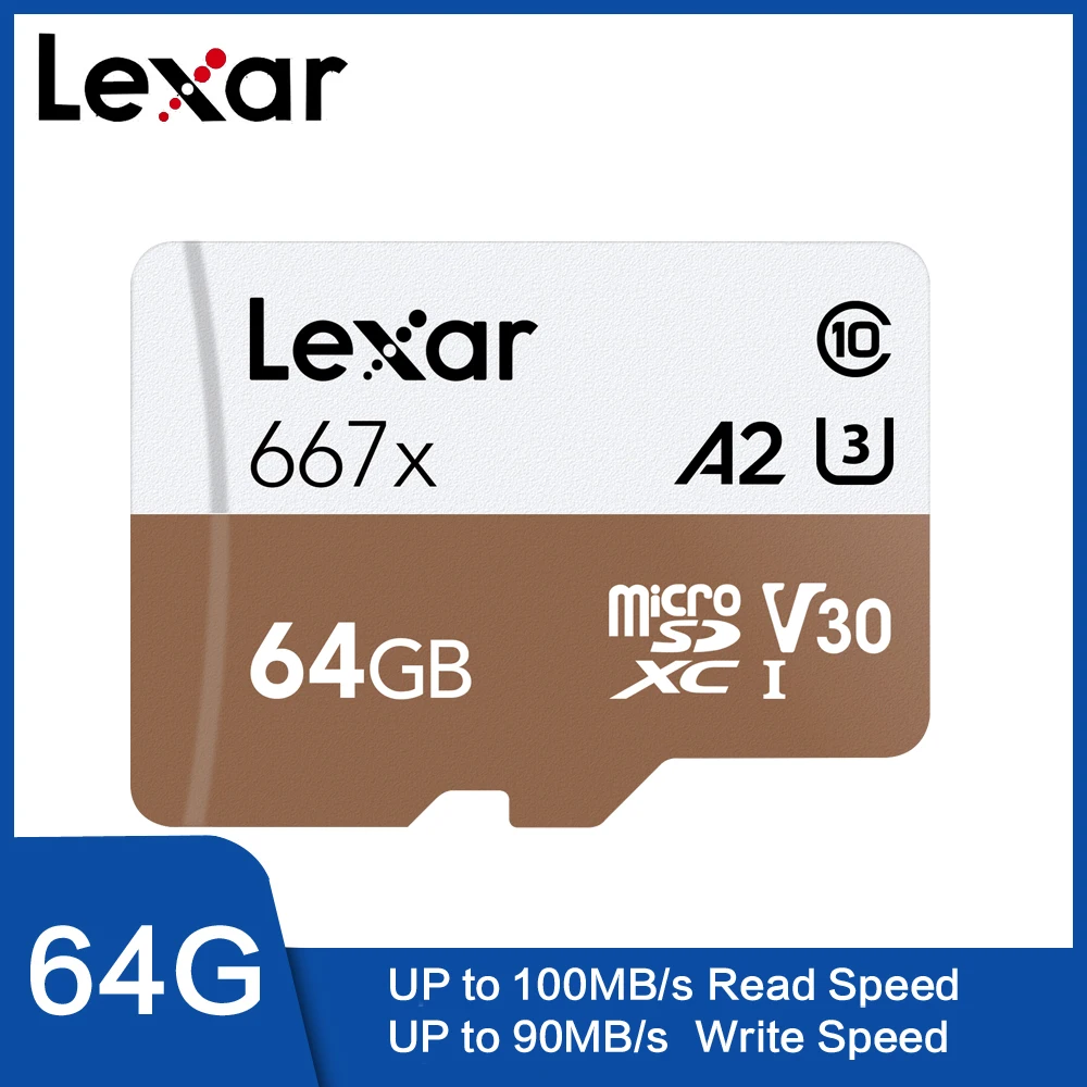 Оригинальный адаптер Lexar Tarjeta 667x Micro SDXC с процессором 64 ГБ 256 128 A2 U3 V30 Clase 10 1080 p HD 4 K 3D |