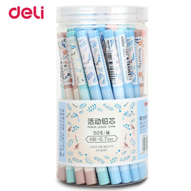 

Deli 0.7mm 50 pcs cute kawaii pencil refill School Stationery HB Mechanical Pencil Leads Refill for School Office Supplies