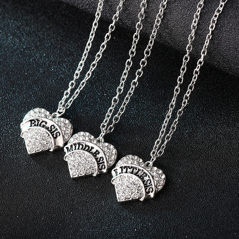 Ожерелье с подвеской в виде сердца из прозрачного кристалла 3 шт.|sister necklace|chain