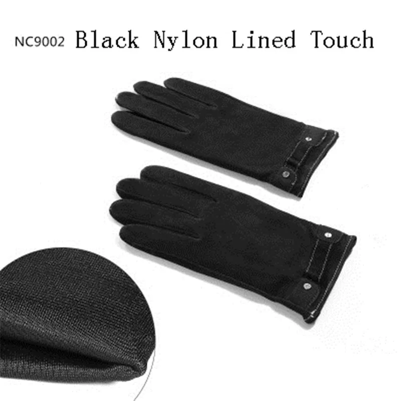 Nylon Lined Touch Новые перчатки из натуральной кожи мужские черные замшевые перчатки из овчины Осень Зима теплые плюшевые перчатки для вождения 9002 - Цвет: Nylon Lined Touch