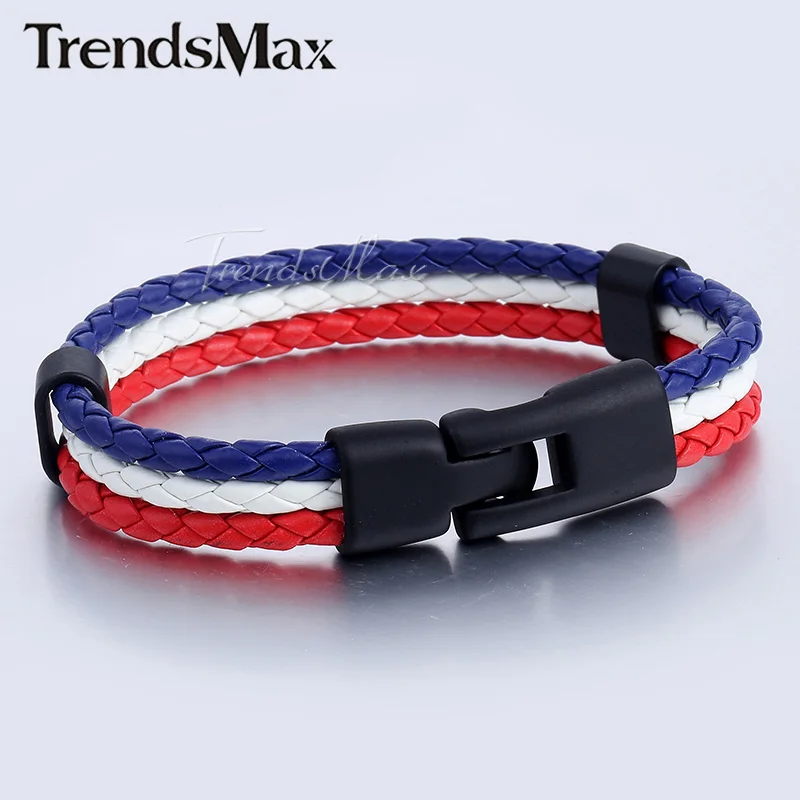 France Black Clasp Trendsmax Национальный флаг Италии ES DE RU кожаный браслет для мужчин и женщин веревка ручной работы плетеный браслет ювелирные изделия LB141 - Окраска металла: France Black Clasp