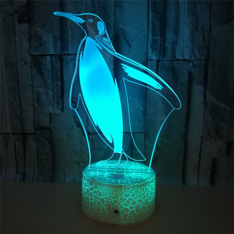 Ночсветильник в виде симпатичного пингвина с 3D иллюзией светодиодная акриловая