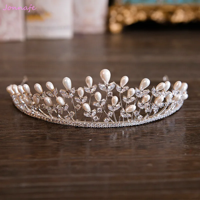 Jonnafe Серебряный Цирконий для женщин Корона Свадебная Тиара повязка на голову