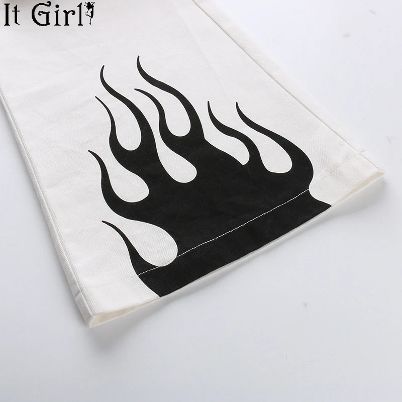 Новые весенние уличные женские брюки с принтом пламени harajuku расклешенные