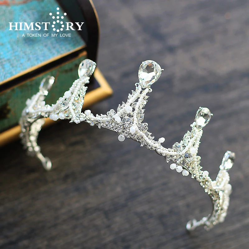 

New Arrivals Hair Crown ,Handmade Delicate Pearl Bridal Wedding Hair Crown Crystal Wedding Diadem Queen Hair Accessory
