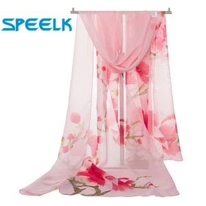 Новинка, персиковые шарфы, Женский весенне-осенний искусственный шелковый шарф, женские тонкие шали и палантины с цветами, женский платок, хиджаб, палантины