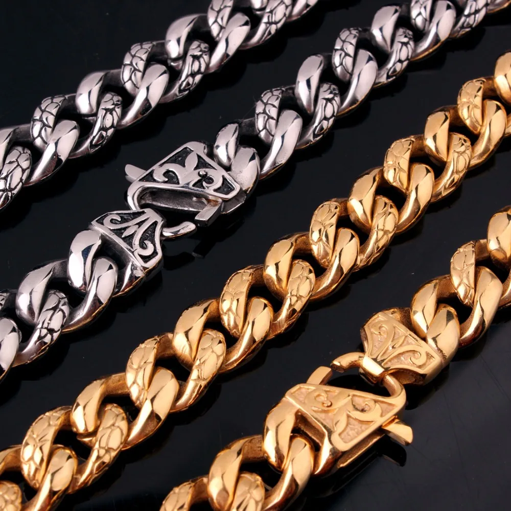 

7"-24" Charming Cool Men's Chain 316L Stainless Steel Gold /Silver Color Curb Cuban Link Necklace