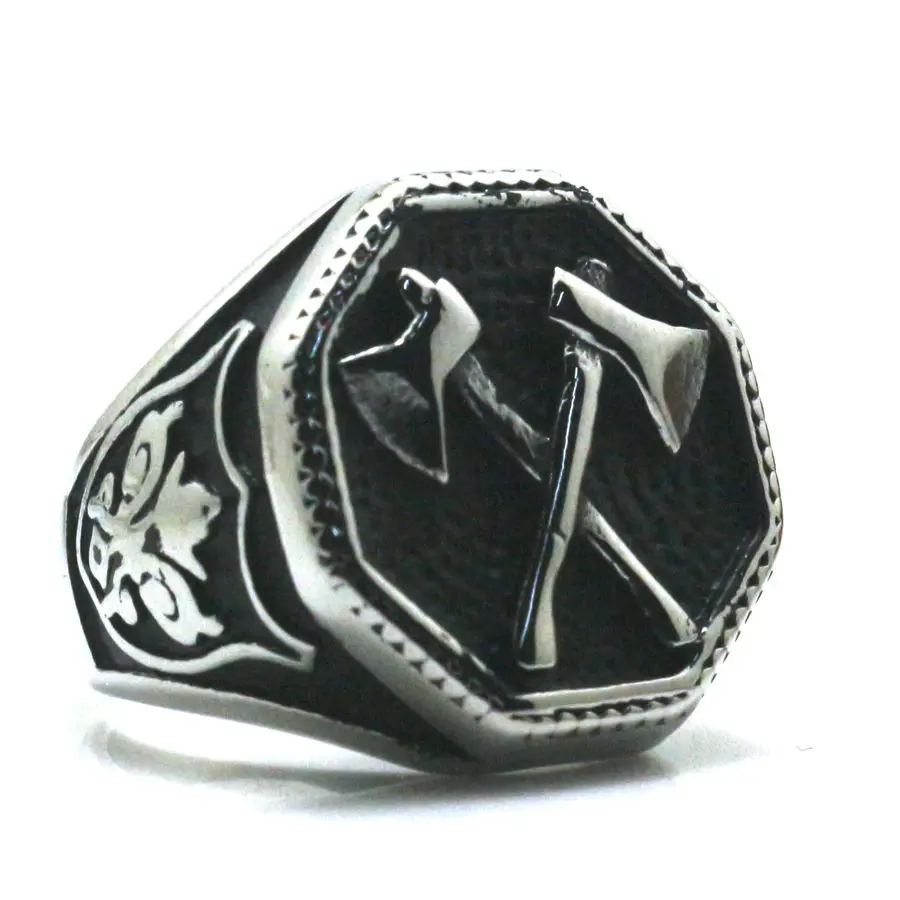 Крутое мужское кольцо из нержавеющей стали 316L с двумя топорами, черной восьмизначной формы, для рок-вечеринки, лучший подарок, бесплатная доставка.