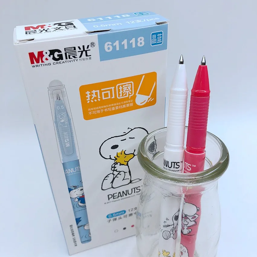 4 шт./лот) M& G Snoopy Волшебная стираемая гелевая ручка 0,5 мм стержень с синими чернилами Kawaii корейские канцелярские принадлежности для детей, студенческие подарки M61118