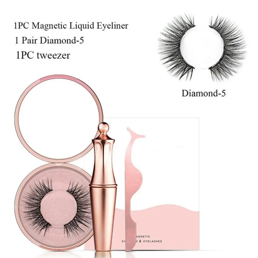 Diamond-5 Set Новинка Горячая Магнитная жидкая подводка для глаз& магнитные накладные ресницы& Пинцет Набор водостойкий стойкий подводка для глаз Накладные ресницы - Цвет: Diamond-5 Set
