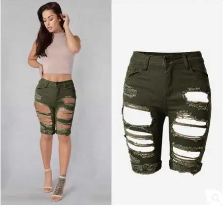 Женские эластичные шорты до колена модные облегающие армейского зеленого цвета