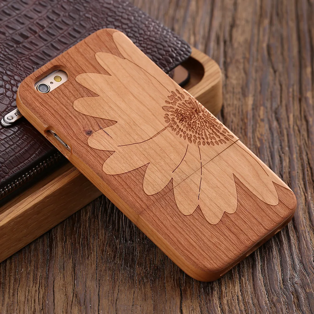 KISSCASE Fashion Natural Wood Compact Case For iPhone 6 6s Plus 100% Bamboo Engraved Wolf Cross Cover Samsung S6 S7 Edge |