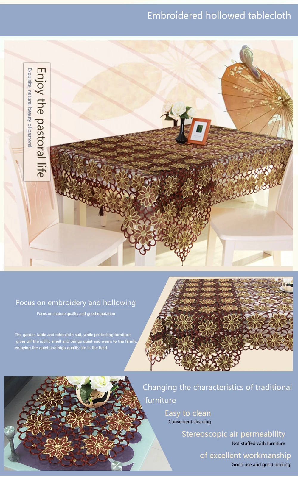 Вышитая скатерть, новая круглая прямоугольная Европейская классическая полиэфирная Цветочная однотонная скатерть, подстилки для стола