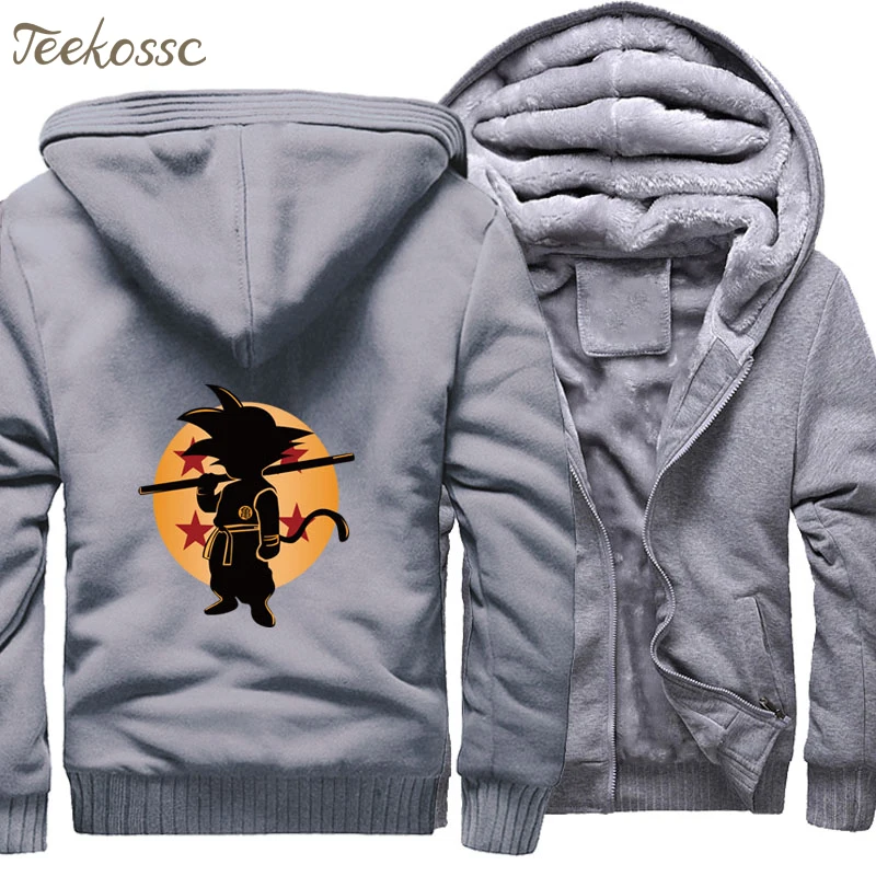 Anime Dragon Ball Hoodie Men Super Hooded Sweatshirt Black Grey Coat Winter Fleece Zipper Vintage Harajuku Jacket