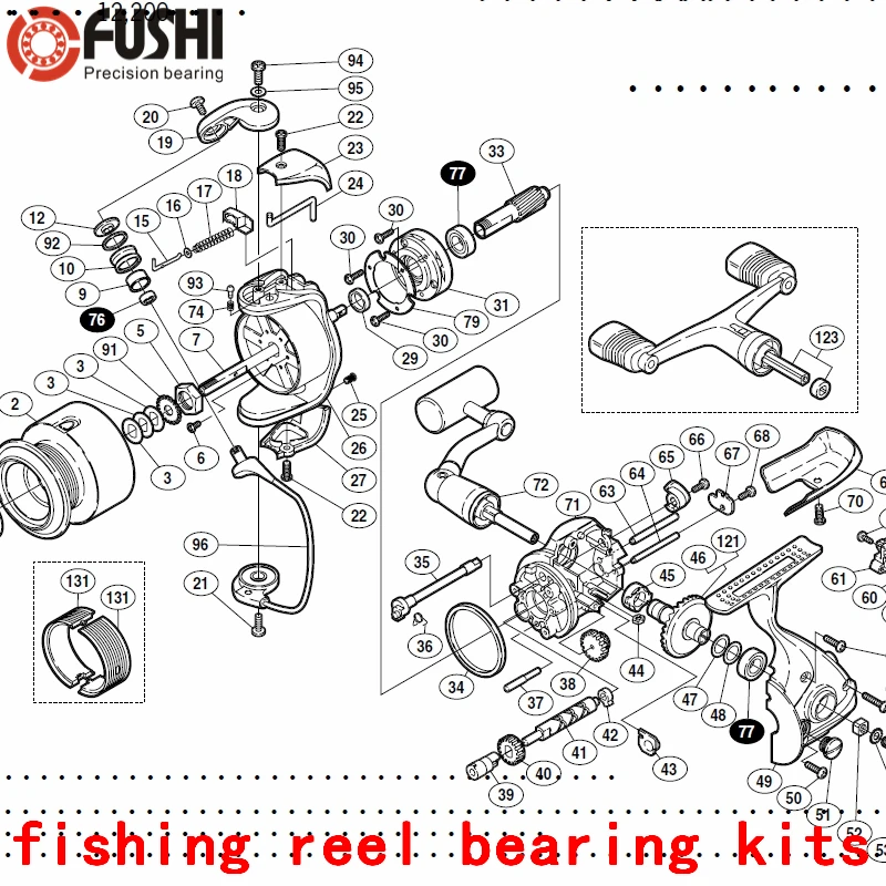 Комплекты шариковых подшипников для рыболовной катушки для Shimano 02 ultegra 2500 и Arb(всего 3 шт.) ролики для рук номер: 76*1 77*2 A-RB комплект подшипников