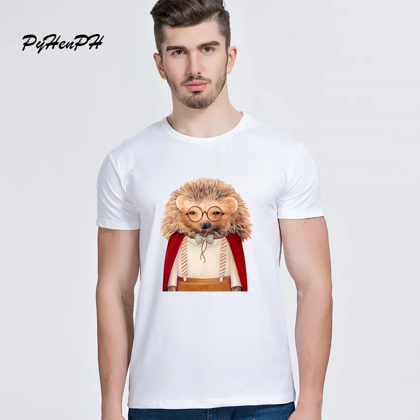 Крутая футболка с принтом ежика мужские топы короткими рукавами и круглым