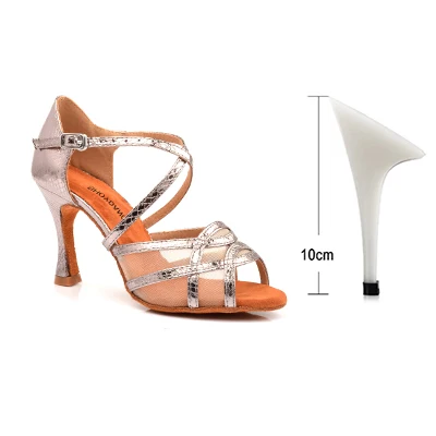 Grey 10cm SHOYDANC/Обувь для латинских танцев; женская обувь из искусственной кожи; Цвет серебристый, золотой, серый; Широкий Тонкий Высокий каблук 9 см; Танцевальная обувь для сальсы, выступлений, бальных танцев - Цвет: Grey 10cm