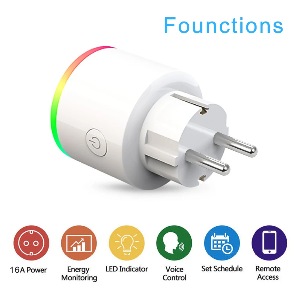 AVATTO 16A ЕС RGB wifi умная вилка с монитором питания, wifi Беспроводная умная розетка с Google Home Alexa Голосовое управление