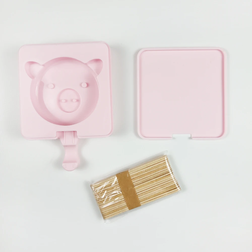 Silicone Ice Cream Mold Animal Icecream Bar Maker Cow Rabbit Pig Ice Cube Jello Mold Tray Square DIY Frozen Sucker Popside Tools