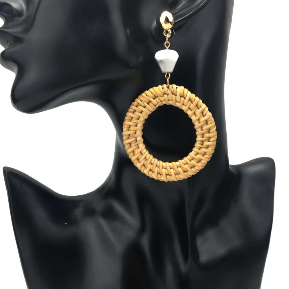 Богемные висячие серьги с соломенным плетением модные женские ручной работы