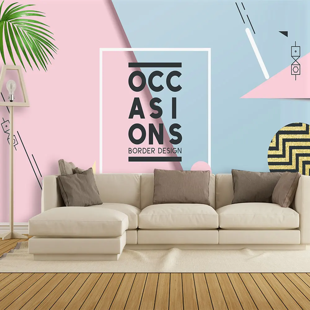 Украшение текстильные обои розовый синий простой современный ins свежая гостиная