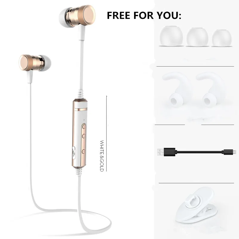 White Gold Беспроводные наушники, Bluetooth наушники, спортивные наушники с защитой от пота, с микрофоном, басы, стерео, для спорта, смартфона, бега, тренажерного зала - Цвет: White Gold