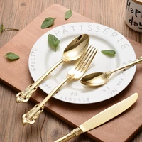 24pcs golden dinnerware set wedding tableware golden cutlery stainless steel table fork dinner knives forks spoon teaspoon