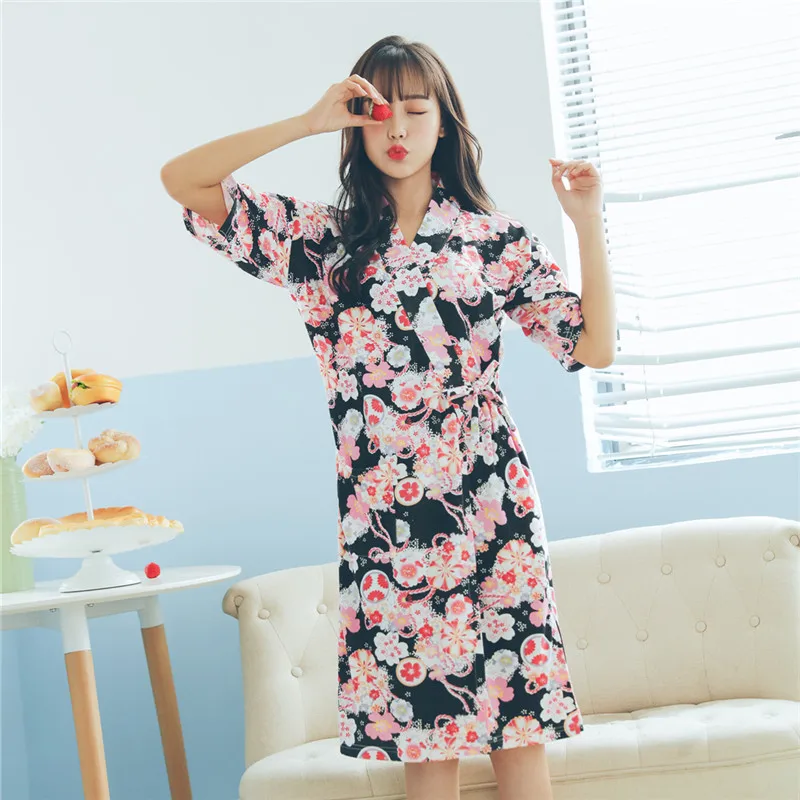 Хлопок кимоно костюм японский Cherry милый кролик спортивный хлопок марли халат топ