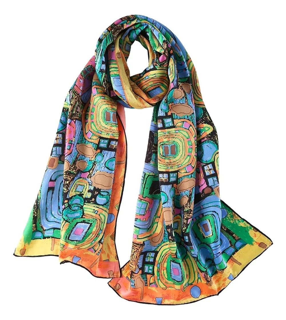 

Women's 100% Luxurious Long Silk Scarf Oil Painting Arts Printing Summer Scarfs Shawl Classical Accessories