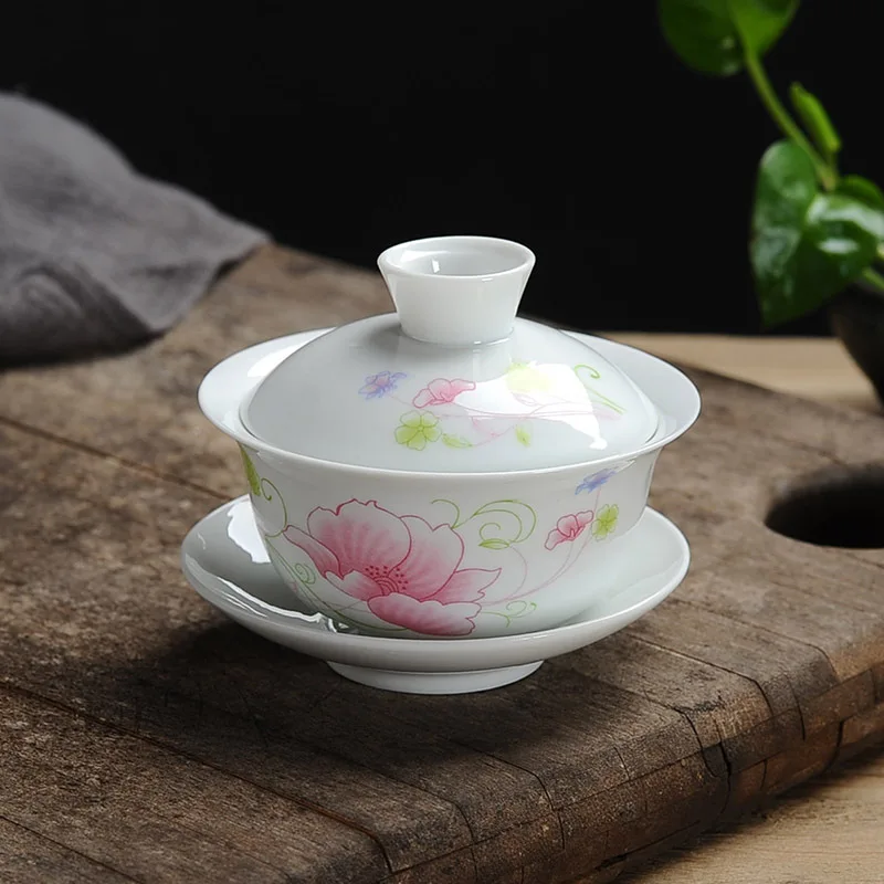 Белый фарфор gai wan чайный набор Bone China красивый и легкий kettleDehua gaiwan для путешествий