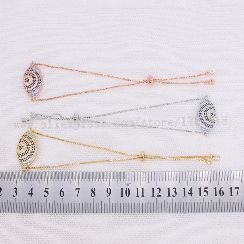 

4 metal color eye beads bracelets for women pave tiny stone rainbow adjustable chain Macrame jewelry for women 1623