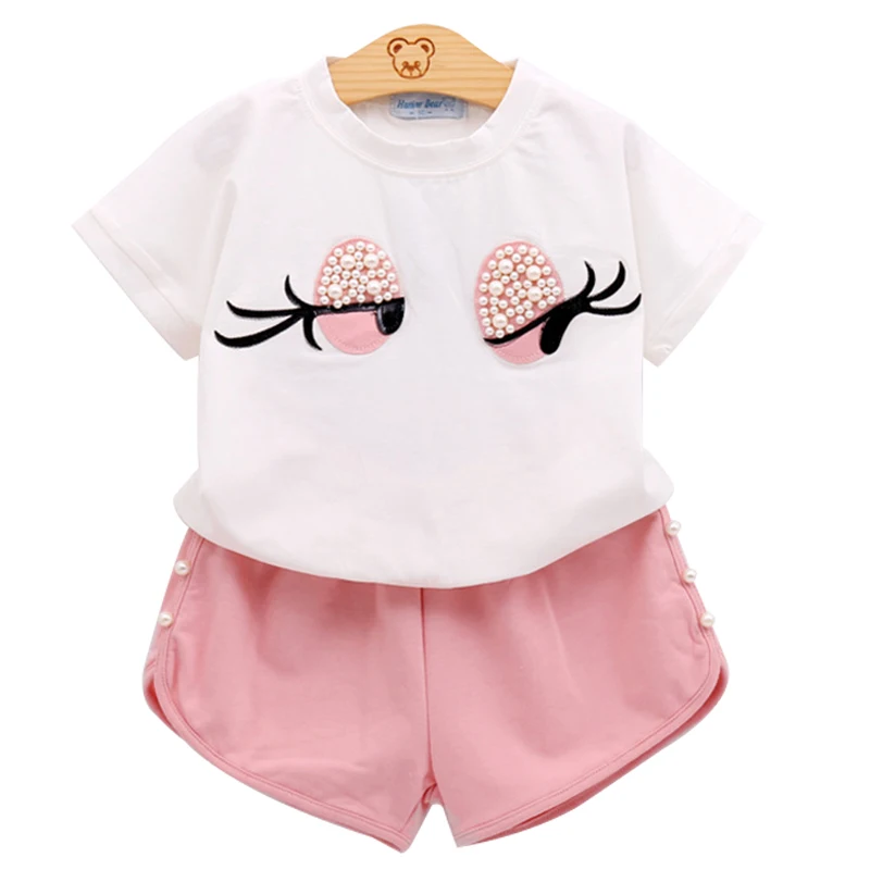 Комплекты одежды для девочек 2020 летняя хлопковая футболка + шорты детские