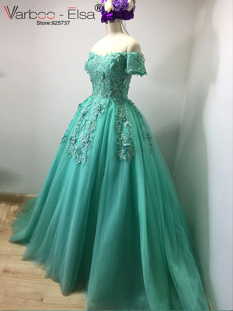 VARBOO_ELSA 2018 vestido de festa мятно зеленые фатиновые вечерние платья длинная блестящая