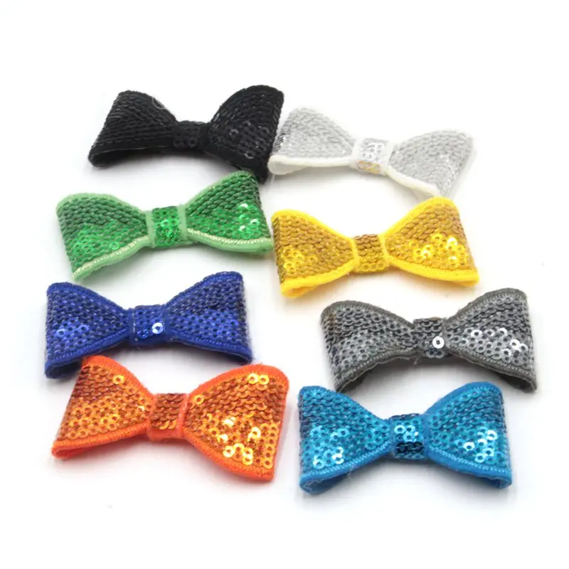

50pcs/lot 2'' Embroideried Sequin Bows Clips, Knot Applique Sequin bow WITH Clips,Hair Boutique Hair Accessories