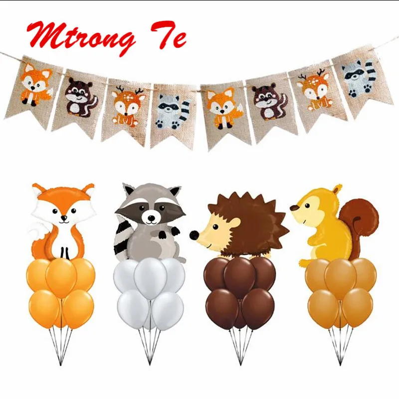 

Large Jungle Hedgehog Fox Raccoon Balloons Cartoon Animal foil Balloon Birthday Safari Party Decor kids toys