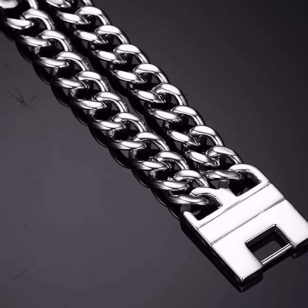 Крутой мужской браслет из нержавеющей стали серебряного цвета золотого два ряда