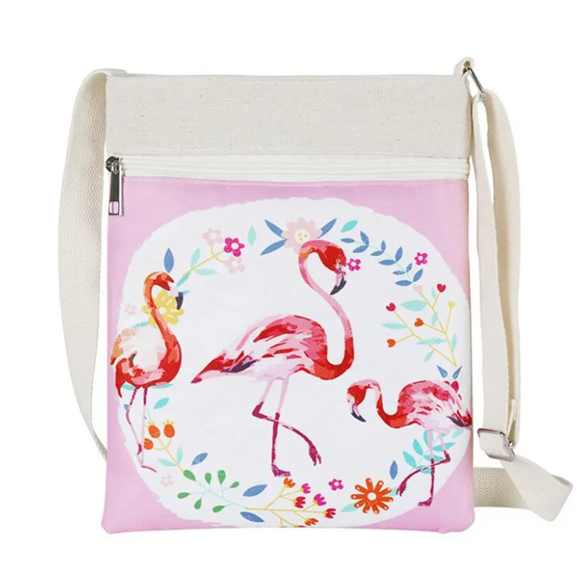 

M533 Fashion Cartoon Women Shoulder Bag Pink Bird Printing Small Size Zipper Canvas Handbag