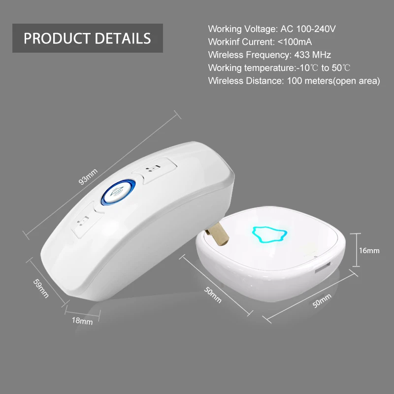 KERUI беспроводной водонепроницаемый дверной звонок с кнопкой включения батареи