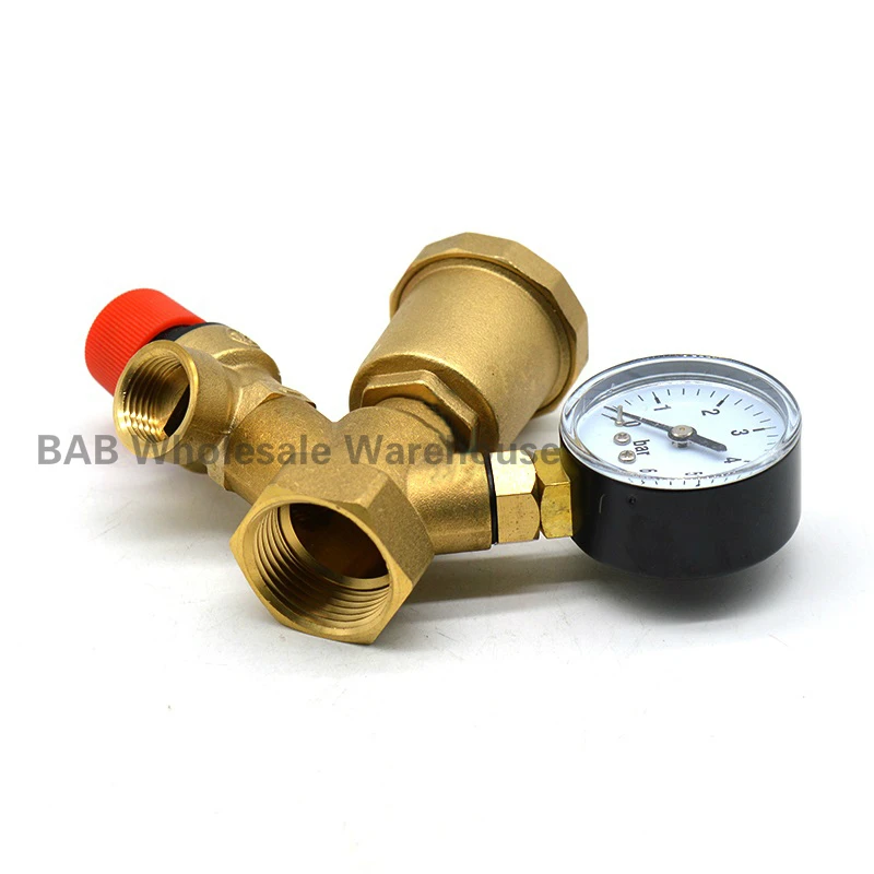 DN25 1” inch 3 Bar Brass Boiler Safety Group Set Complete Pressure Relief Valve Air Vent Safety Valve With Pressure Gauge