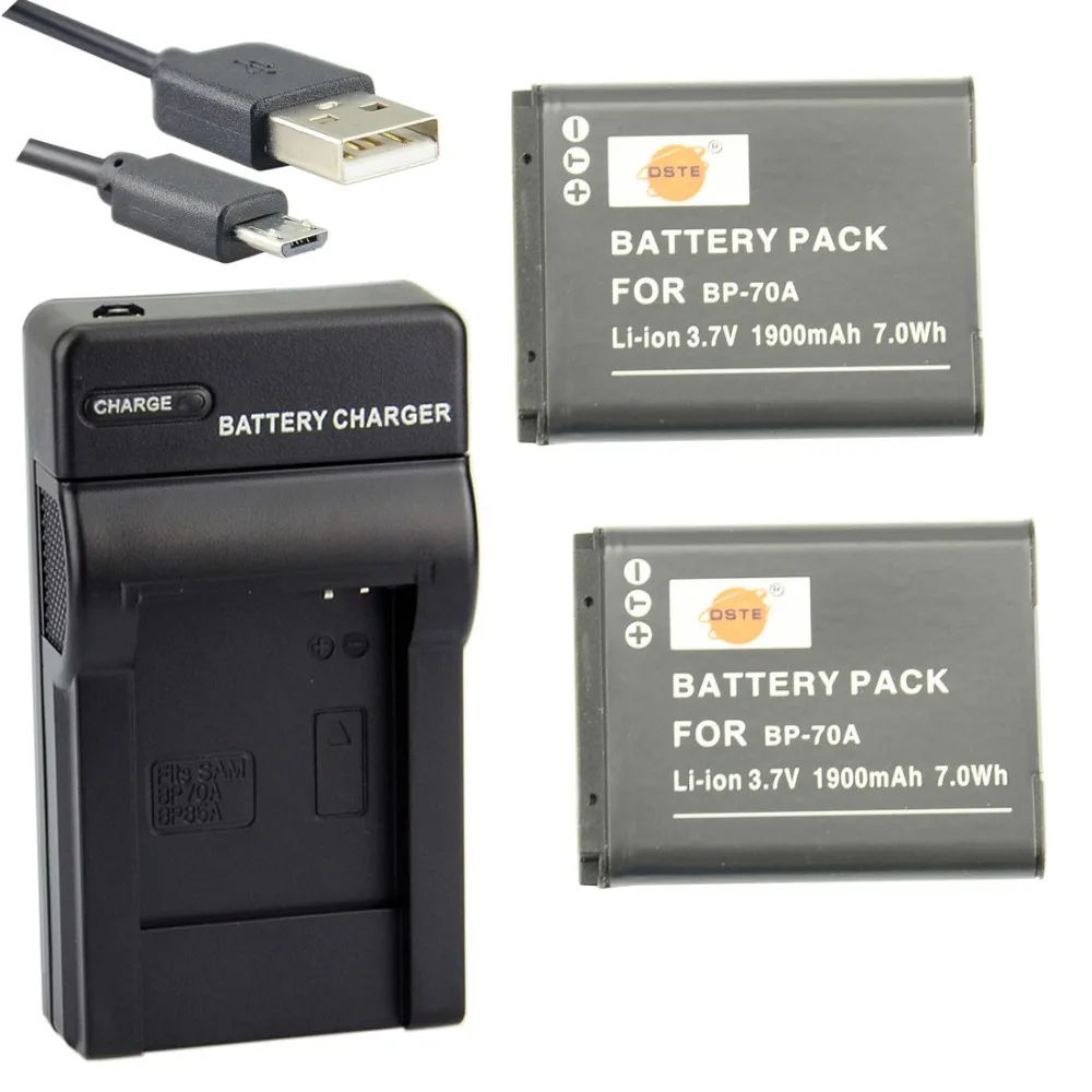 DSTE 2 шт. BP-70A Li-Ion Батарея с USB Порты и разъёмы Зарядное устройство для SAMSUNG ES65 ES70 ES73 ES75 ES80 PL80 PL90 PL100 Камера
