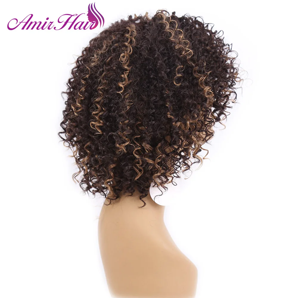 Amir Synthetic Curly Wig Short Afro Kinky Curly Wigs With Bangs Ombre Black and Brown Mix Blonde Wigs for Women Bob style