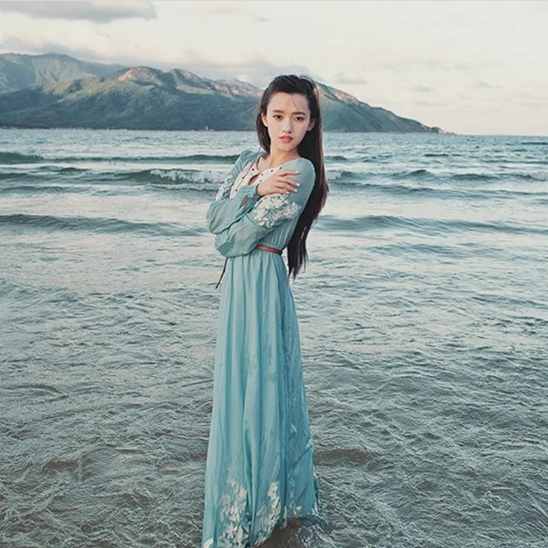 2020 Весна новое поступление Летнее небесно-голубого цвета Цвет вязаный Винтаж