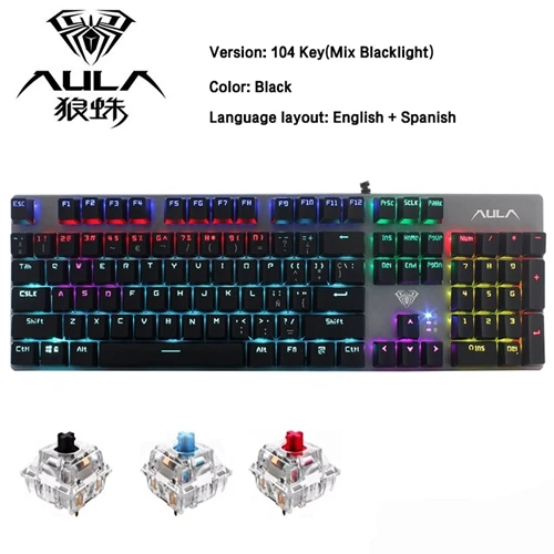 English Spanish Металлическая механическая клавиатура 104Key Anti-ghosting для компьютера с русскоязычным арабским еврейская, испанская USB Проводная игровая клавиатура с подсветкой - Цвет: English Spanish