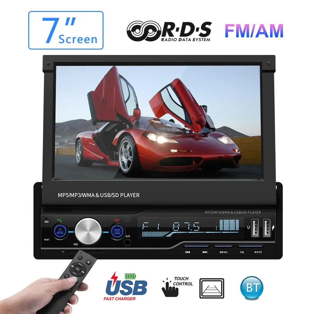 Автомобильный радиоприемник Mp5 плеер MP3 авто Bluetooth RDS 7 &quotРадио 1 Din сенсорный