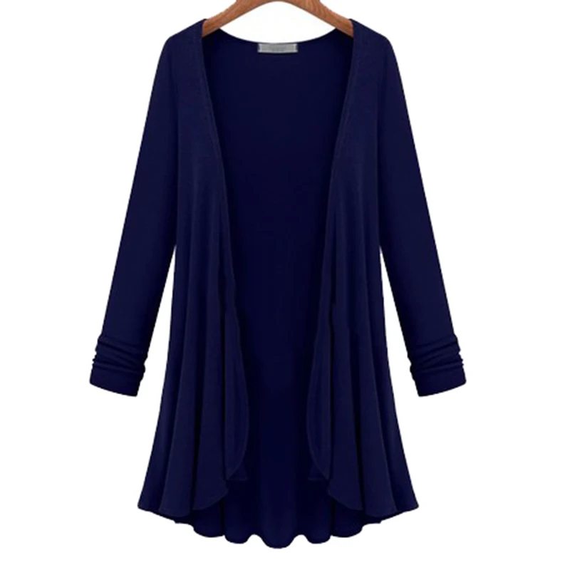 Navy Blue Новинка, женский модный хлопковый топ, Тонкая блузка, длинный рукав, летний кардиган, свитер, пальто, большой размер, волан, размера плюс - Цвет: Navy Blue