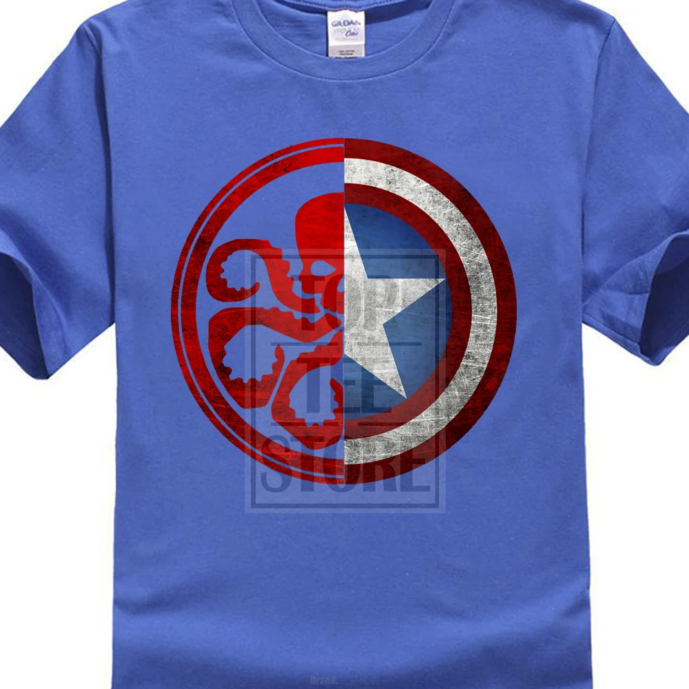 Синий Hydra Symbol Vs Капитан Америка Черная футболка подарок агенты Marvel Новинка от нас - Цвет: Синий
