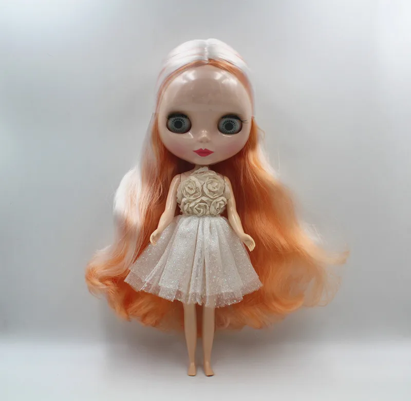 Кукла Blygirl Blyth смешанные кудрявые волосы оранжевого и белого цвета с общим телом 7